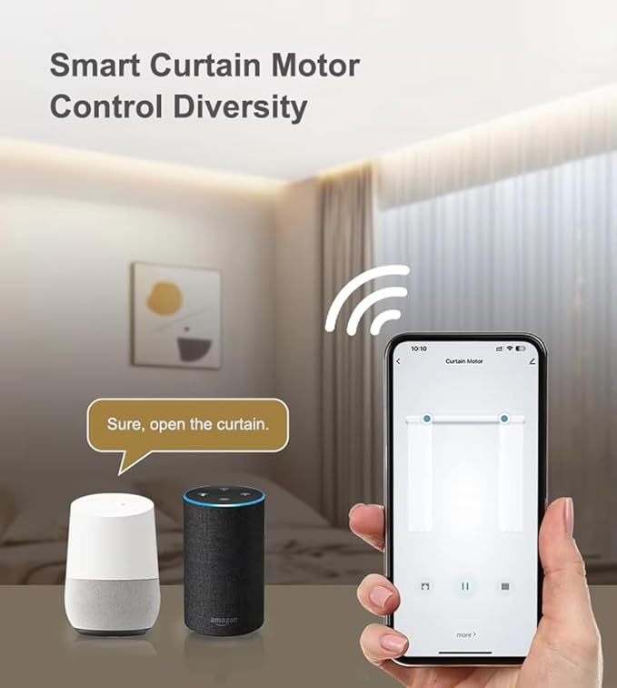 ZigBee Smart Curtain Motor with Retractable Track, Automatic Curtain Opener System 2.5N.m Motorized Drapery Rods Compatible with Alexa/Google Home (2.5-4.5 meters (98.4-177.1 inches) Adjustable)