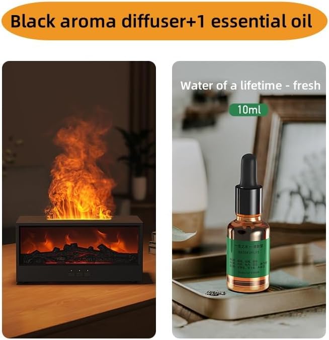 Humidifiers for Bedroom, 150ML Fireplace Essential Oil Diffuser, Aromatherapy Diffuser, with 7-Color Mood Light, Quiet Raindrop Cool Mist Air Humidifier for Bedroom, Office, Nursery, Plants- White