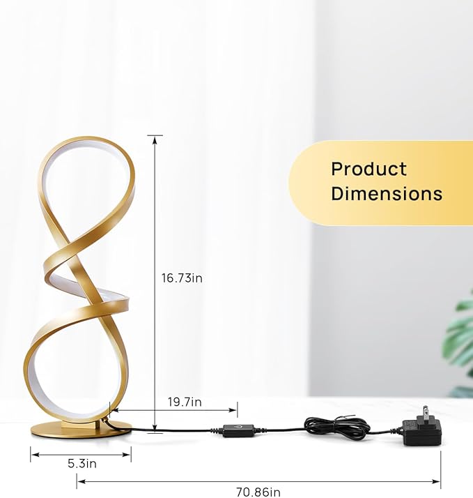2 Pack Table Lamps, LED Touch Dimmable Spiral Desk Lamp, 3 Color Temperature Modern Nightstand Lamp, Unique Bedside Lamp for Living Room, Bedroom, Cool Lamps for Ideal Gift, Gold