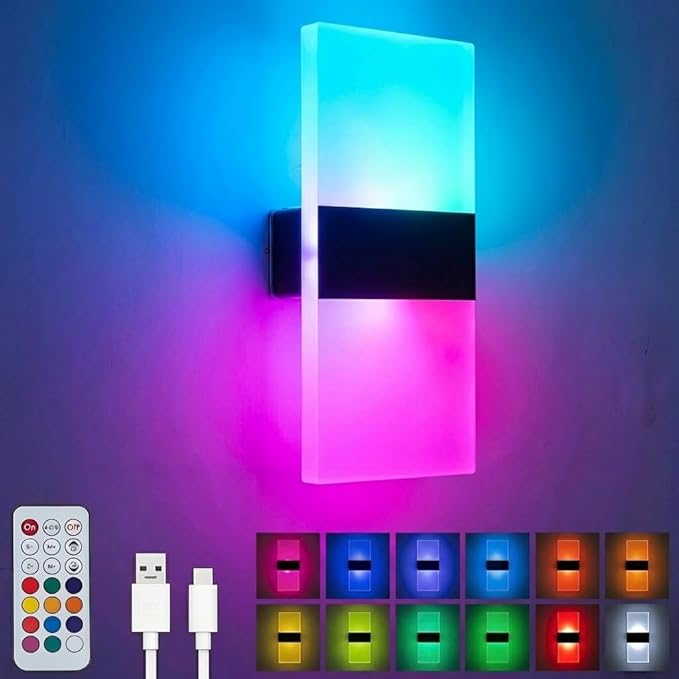 Wall Sconce, LED Wall Lights for Room Decor, Battery Operated Wall Sconce, Remote Control, Dimmable, Rechargeable, Small Night Lights for Hallway Stairway Porch Closet