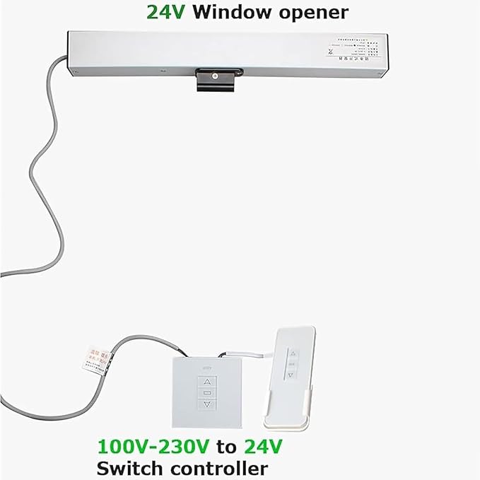 Automatic Chain Window Opener, Electric Window Opener Actuator with Wall Switch and Remote Control, Stroke 300mm -800mm Optional, 400N Closing Force, for Home & Office Windows, Skylight Window