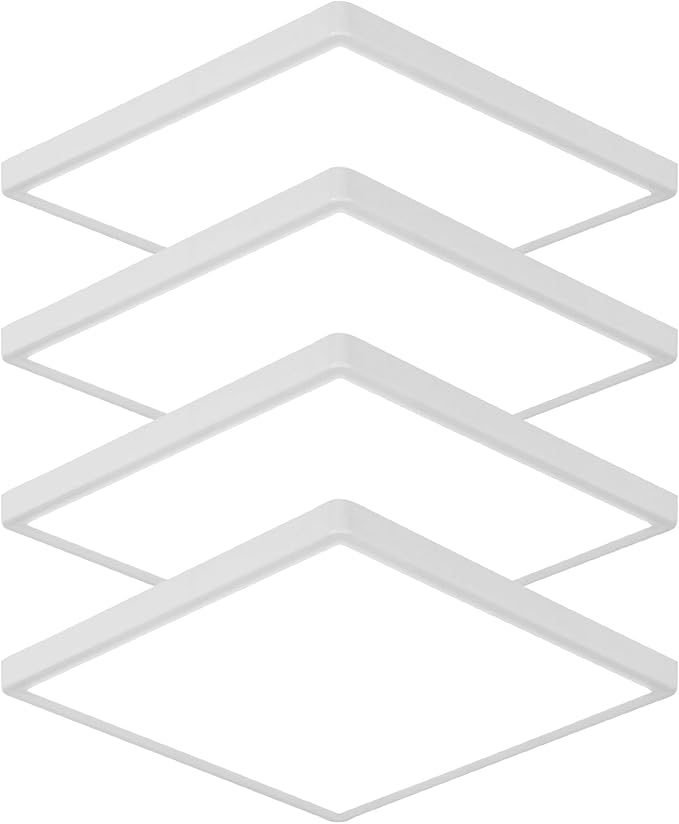 DELIPOP 4 Pack Flush Mount Ceiling Light, 12 Inch 24W Ultra Thin Square LED Ceiling Light, 6500K Cool White Low Profile Light Fixture for Living Room Bedroom Bathroom Kitchen Dining Room Corridor
