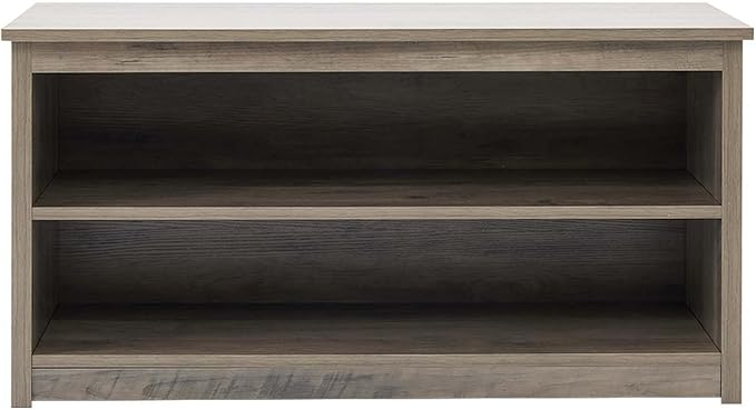 Farmhouse Storage Bench with 2-Tier Open Shelf, Shoe Bench with Cushion for Entryway, Mudroom, Hallway, Living Room & Bedroom Organization, Grey