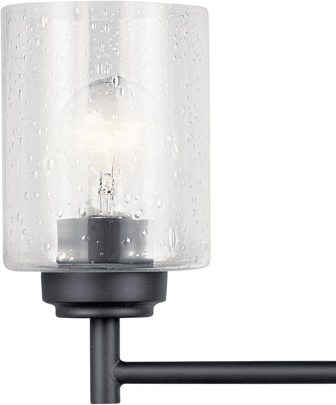 Kichler Winslow 30" 4-Light Vanity Light in a Rich Black with Clear Seeded Glass for Bathroom and Powder Room Vanity, Luxe Industrial Style, (30" x 9.25"), 45887BK