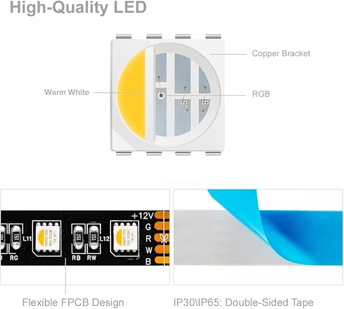 BTF-LIGHTING 5050 RGBW RGB+Warm White(2700K-3000K) 4 Colors in 1 LED Tape Light DC12V 5m 16.4ft 60LED/m Multi-Colored IP30 Black 12mm PCB for Bedroom Kitchen Home Decoration(No Adapter or Controller)
