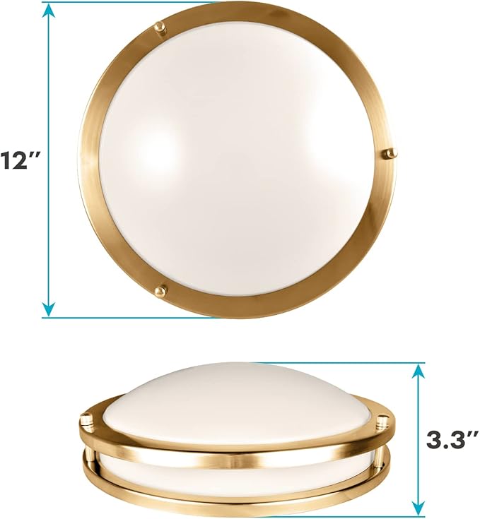 LUXRITE 12 Inch LED Flush Mount Ceiling Light, 5 Color Selectable 2700K | 3000K | 3500K | 4000K | 5000K, Dimmable Ceiling Light Fixture, 14W, 1120 Lumens, Energy Star, ETL Listed, Brushed Brass