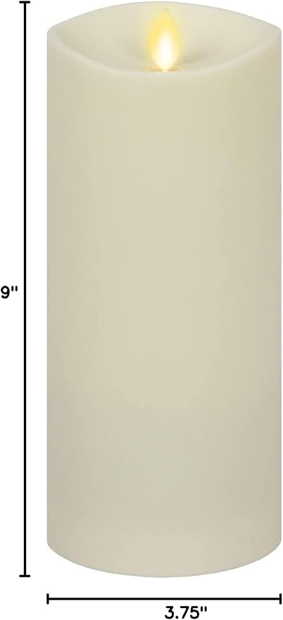 Luminara Outdoor Flameless LED Ivory Candle Melted Edge 3.75" x 9" Real Moving Flame Battery Operated Timer Plastic Weather-Resistant