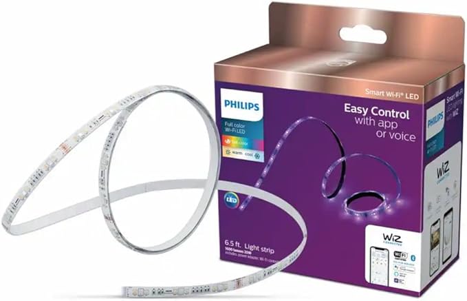 PHILIPS Smart Wi-Fi Wiz Connected Color and White Dimmable Tunable Light Strip Starter Kit 6.5ft (2M), 25249