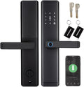 Sophies Keyless Entry Smart Lock with Handle, WiFi Door Lock, Tuya APP Control - Fingerprint Deadbolt with Keypad and Anti-Peeping Password Black