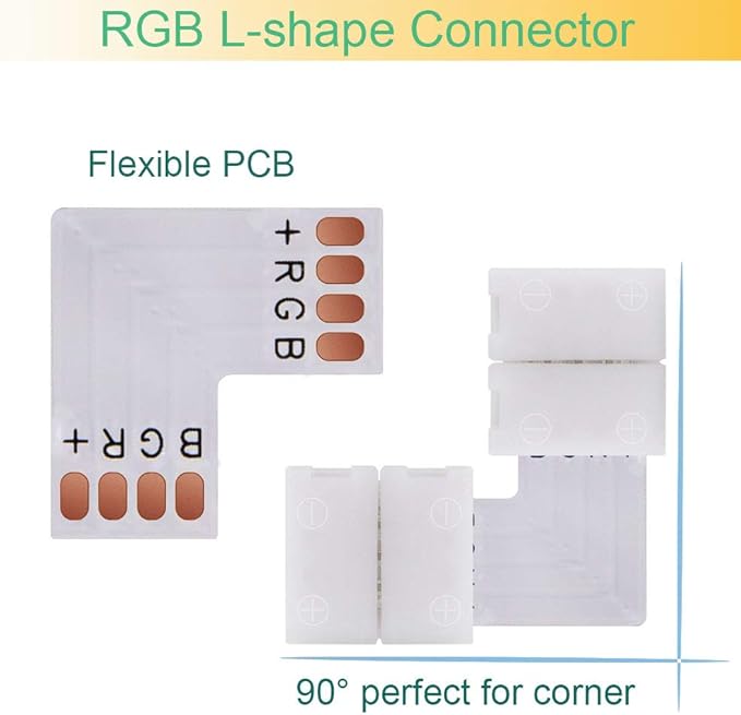 4 Pin LED Strip Connector Kit for 5050 RGB(NOT RGBIC) 10mm LED Light Strip,Include 8 Types of Solderless Accessories,Provide Most of Parts for DIY Lighting Project