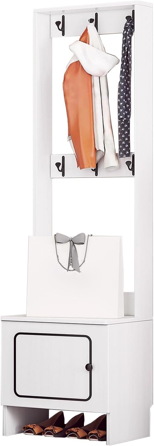 Modern Coat Rack Shoe Bench, 3 In 1 Multifunctional Entryway Organizer with Bench, Shoe Storage and Coat Rack, Entryway Organizer for Small Spaces(Black,50cm/20in)