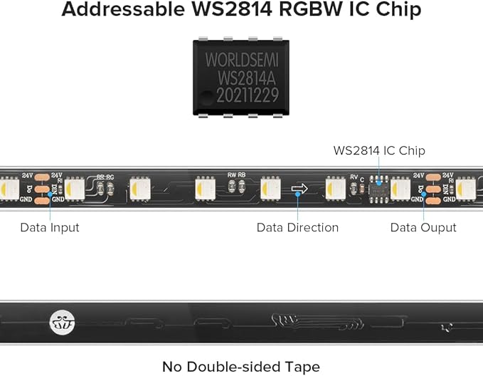 BTF-LIGHTING WS2814 IC RGBW RGB+Cool White (Similar WS2812B) Addressable DC24V 16.4FT 60LED/m 10pixel/m Flexible 4 Colors in 1 Dream Color LED Strip IP67 for Home Decor (No Adapter or Controller)