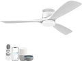 52 Inch Smart Low Profile Ceiling Fans,Solid Wood Outdoor Indoor Ceiling Fan with Lights Remote,WIFI Alexa App Control,Quiet DC Motor,Dimmable LED,Modern Flush Mount Fan for Bedroom Patio,White
