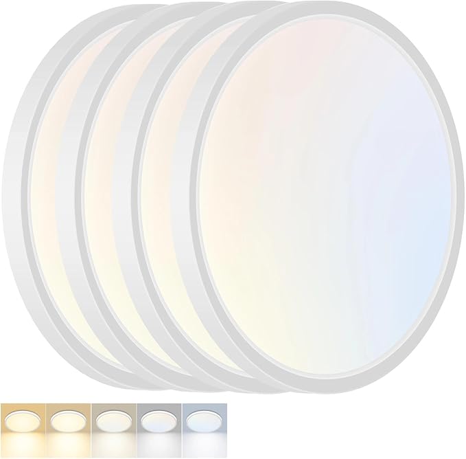 4 Pack LED Flush Mount Ceiling Light,12Inch 24W,3000K/3500K/4000K/5000K/6500K 5 Color Temperatures Ceiling Light Fixture for Kitchen Porch Hallway Bedroom Bathroom and Closet,White