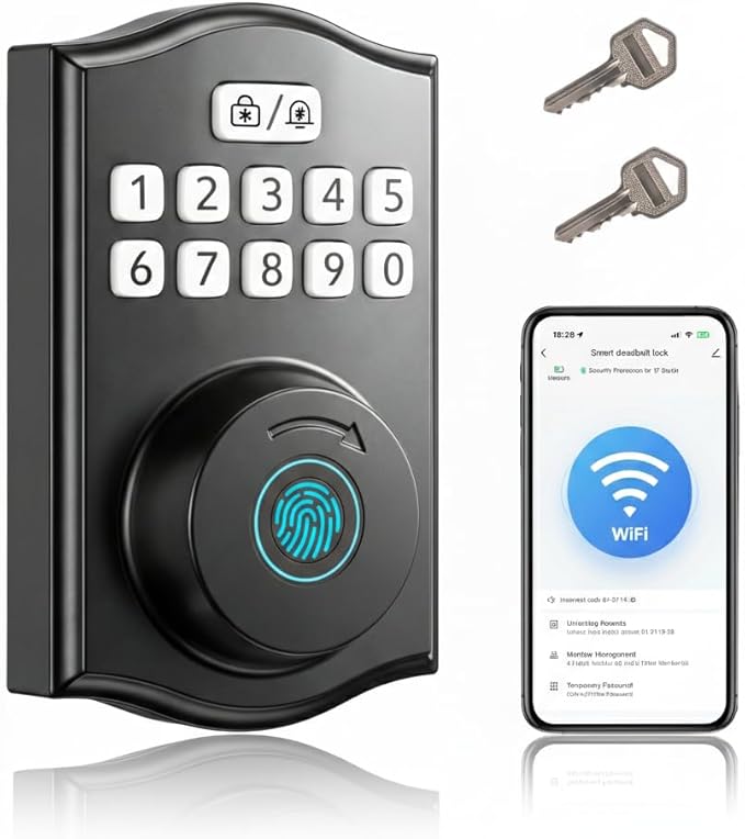 WiFi Smart Lock, Fingerprint Keyless Entry Door Lock, Built-in Wi-Fi Keypad Deadbolt for Front Door, Easy Installation, App Remote Control, Auto Lock