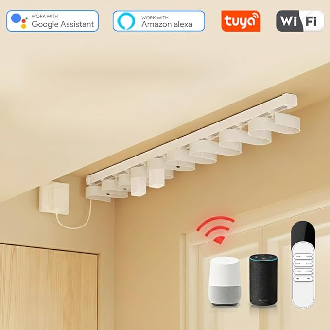 Dual Motor WiFi Smart Curtain Track System, Ripple Fold Electric Drapery Rods, Independent Left Right Control Day Night Curtains, Compatible with Alexa & Google Home (3 meters (118.1 inches))