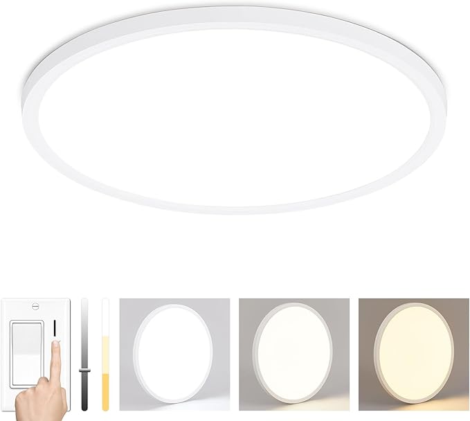 16 Inch LED Flush Mount Ceiling Light – 32 W 3200 LM Dimmable, 3-CCT Changeable (3000K/4000K/6500K), Ultra-Thin Modern Round Light Fixture for Kitchen, Dining Room, Bedroom, Office