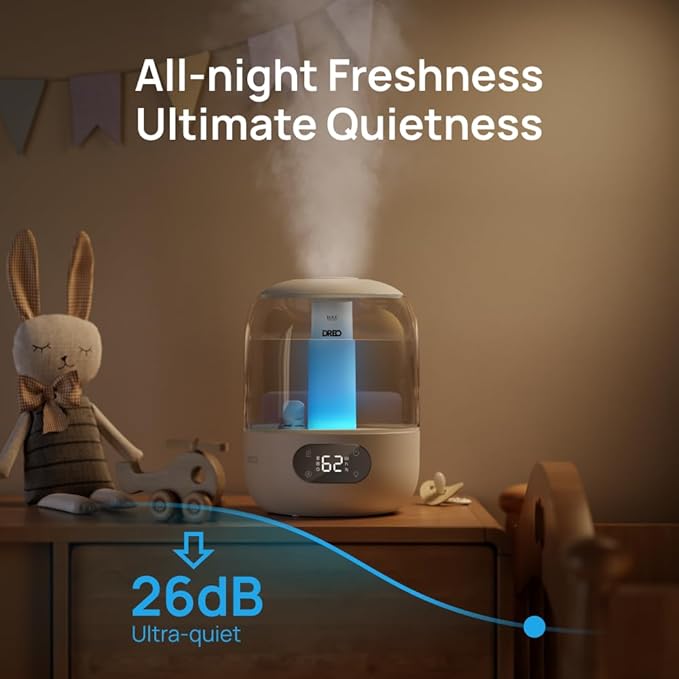 DREO Humidifiers for Bedroom, Cool Mist Ultrasonic Humidifier with 26dB Quiet & RGB Lighting, Top Fill 3L Tank, Easy Clean, 30 Hr Runtime for Home, Baby, Plant, Nursery, Work with Google/Alexa