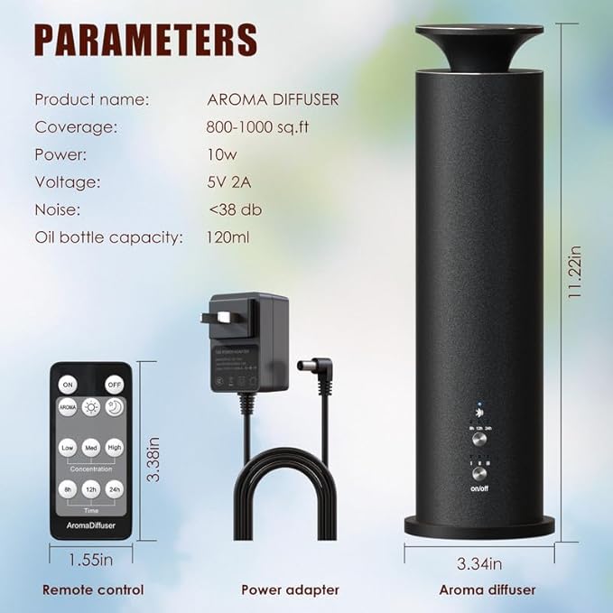 Waterless Diffuser Machine Scent Air Machine Covers 1800 Sq Ft for Home Diffusers Essential Oil Diffusers Studio Scent Diffuser Large Room Fragrance App Remote Control Capacity 3.5 Oz Black Knight