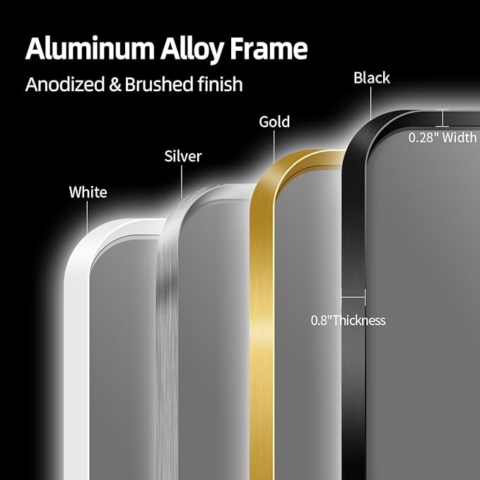 42 x 36 Black LED Bathroom Mirror, Metal Framed Rounded Corner Rectangle Backlit Mirror Bathroom, Anti-Fog, 3-Color Stepless Dimmable Lighted Mirror, Motion Sensor Lights, Memory Function