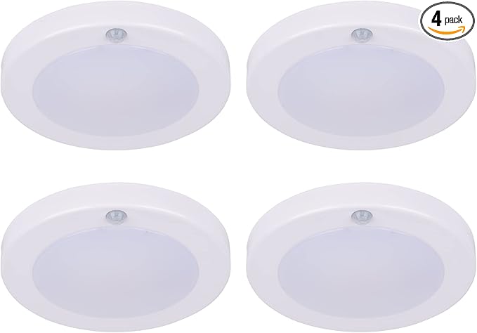 LIT-PaTH LED Flush Mount Ceiling Light, Closet Lighting Fixture with Motion Sensor, 10.5W, 700 Lumen, 6.2 Inch, Anti-Rust Galvanized Housing, White Finish 5000K 4-Pack
