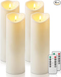 Homemory 4"x12" Outdoor Waterproof Flameless Candles with Timers and Remote Control, Battery Operated Candles, LED Plastic Candles, Ivory White, Set of 4