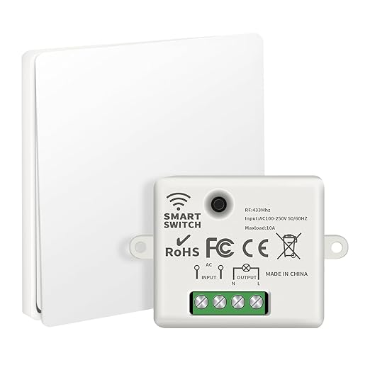 RGBZONE Self-Powered Wireless Remote Switch Kit, 10A AC85-240V No Rewiring 100FT Range RF433 Remote Control Switches for in-/Outdoor Lights (RF Switch and Receiver)
