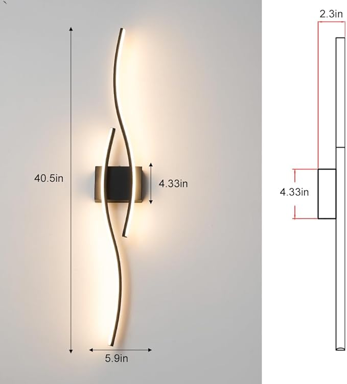Hardwired Modern Wall Sconce set of Two with Remote Control, Dimmable LED Wall Sconces Lighting set of 2, Big Size Black Wall Light, LED Wall Lamp for Bedroom Living Room Bathroom 40.5" Length