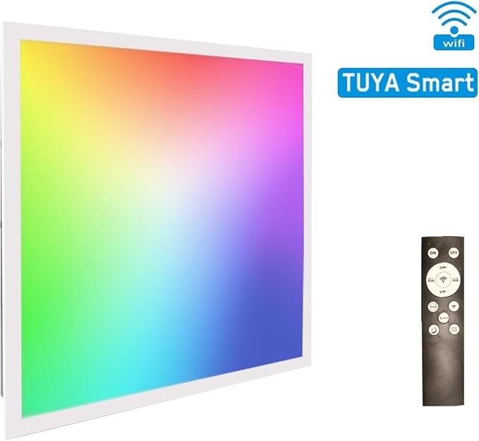 2x2 FT LED RGBW 5000K Multicolor Flat Panel Light Remote & App Controlled 40W 4400lm Color Changing LED Panel Light Smart Wi-Fi Drop Ceiling Light with Alexa/Google Assistant (4 Pack)
