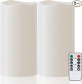 Amagic 2 Pack 8" x 4" Outdoor Plastic Electric flameless Candles with Remote Control and Timer, Battery Operated Flickering LED Pillar Fake Candle for Home, Wedding Decor, Ivory