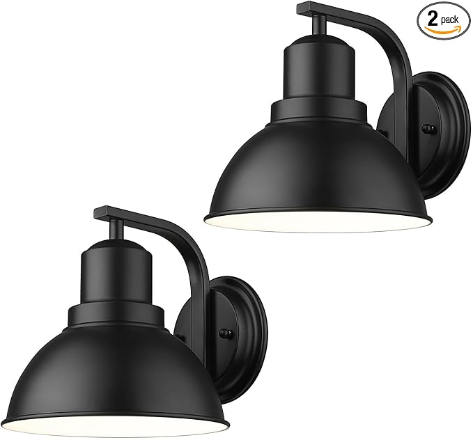 zeyu 8.4'' Barn Sconce Wall Lighting, 2 Pack Industrial Wall Lights for Bedroom Dining Room, Metal Dome Shade in Black Finish, ZY24-1W-2PK BK