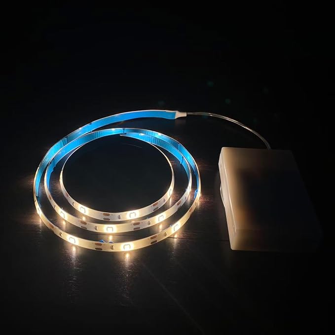Battery Operated Led Strip Lights Warm White, Self-Adhesive, Cuttable, Waterproof, 3.3FT 30Led Strip Lights for PC TV Bedroom Kitchen Cabinet Cupboard Shelves Decor