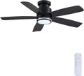 46 Inch Black Flush Mount Ceiling Fan with Light, 5 Blades Reversible Fan, 6-Speed & 2-Hour Timer, Remote Control, 3 CCT Dimmable for Living Room Bedroom