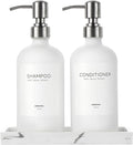 White Glass Soap Dispenser Set for Kitchen, Hand and Dish Soap Dispenser with Stainless Steel Pump & Resin Tray, Perfect for Kitchen,Hotel Rental-Modern Sink Decor for Kitchen & Bath