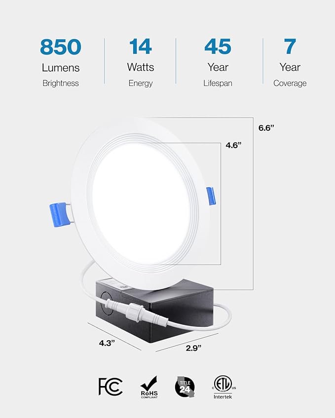 Sunco 12 Pack 6 Inch LED Recessed Light, Ceiling Canless Recessed Lights, Baffle Trim Ultra Thin, 850 LM, 14W, 4000K Cool White, Dimmable, Wafer Thin with Junction Box.