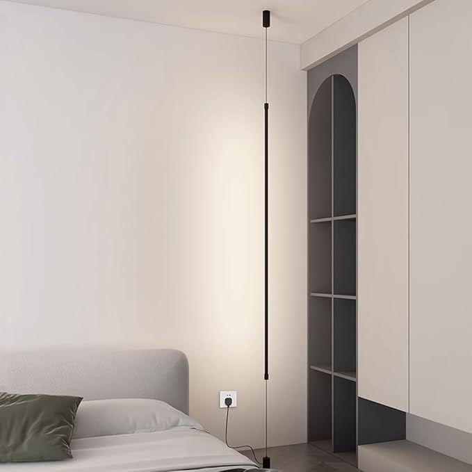 Modern Minimalist Linear Pendant Floor to Ceiling Lamp 31.5" Plug in Bedside Pendant Light Long Strip LED Hanging Lamp for Bedroom Living Room Corner
