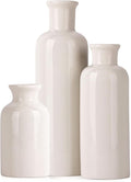 White Ceramic Vase Set - 3 White Small Vases, Farmhouse Country Flower Vase Home Decor, Living Room Decoration, Table Decoration, Fireplace Decor, and Entrance Decorations Centerpieces