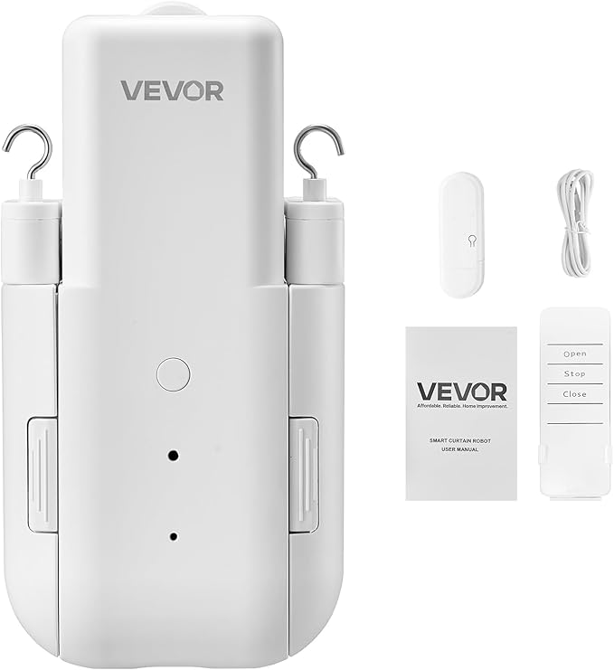 VEVOR Automatic Curtain Opener, APP and Remote Control, Hub Included, Electric Smart Curtain Opener Compatible with Alexa and Google Home, Timed Opening and Closing, for U-shaped/I-shaped Rails
