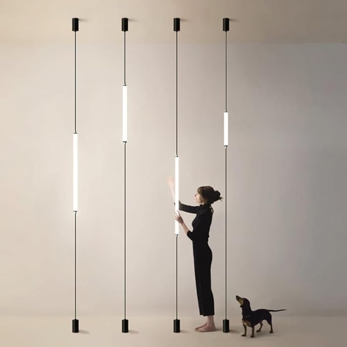 Modern Linear Pendant Floor to Ceiling Lamp Minimalist LED Pendant Lights Plug in 27.5" Long Strip Hanging Lamp for Bedroom Bedside TV Background