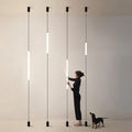 Black Linear Pendant Floor to Ceiling Lamp LED Modern Minimalist Pendant Light Long Strip Hanging Lamp for Bedroom Bedside TV Background - Plug in 27.5"