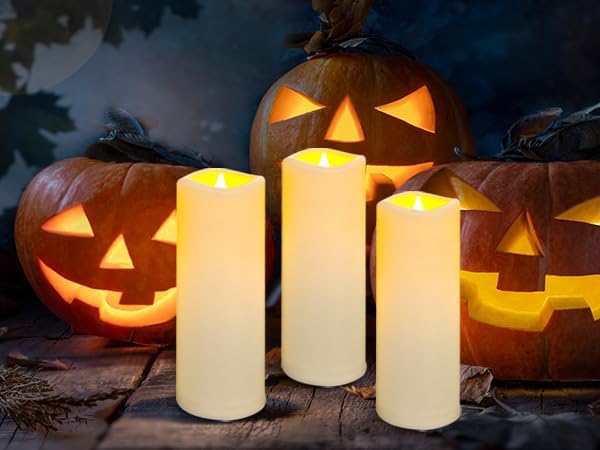 YIWER Waterproof Outdoor Flameless Candle, 12 Pcs Plastic Candles Pillars, 4" 5" 6" 7" LED Candles and 10-Key Remote Control with 2/4/6/8-hours Timer Function,300+ Hours (12, Ivory)