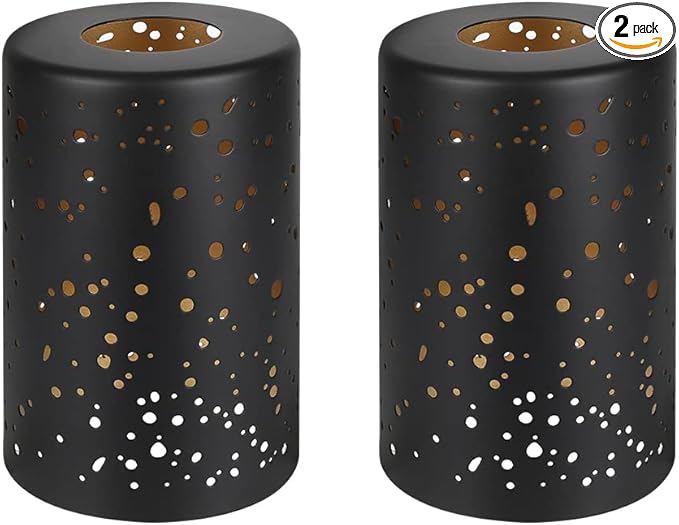 ALUCSET Cylinder Metal Lampshade, Sky Stars Design, Fixture Replacement Globes or Shades with 1-5/8 Inch Fitter Opening, Set of 2 (Black/Gold)