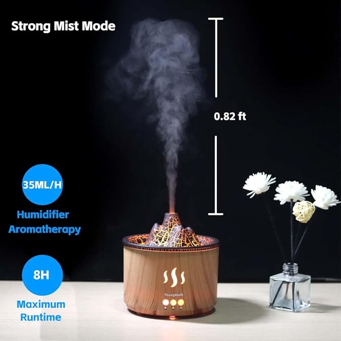 Volcano Essential Oil Diffuser & Humidifier for Bedroom, 400ml Cool Mist Aromatherapy Diffuser with 5 Night Light Modes, Small Ultrasonic Quiet Humidifier for Office, 36H Ultra-Long Time, Volcano Lamp