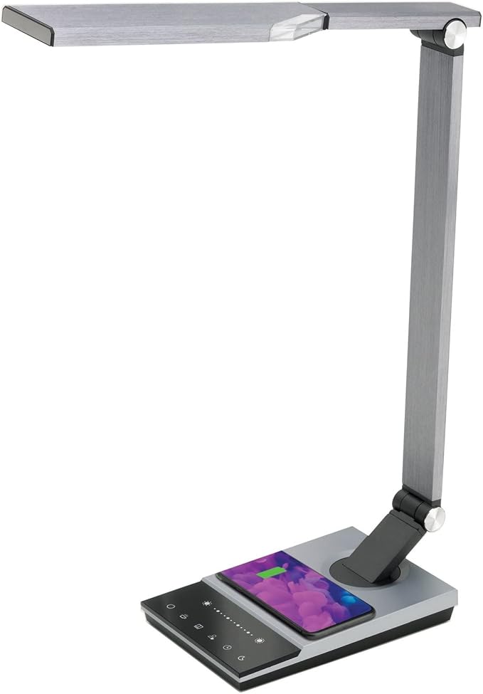 WorkPro™ LED USB Desk Lamp with Wireless Charger and Timer, 17-1/2"H, Brushed Metal/Gray