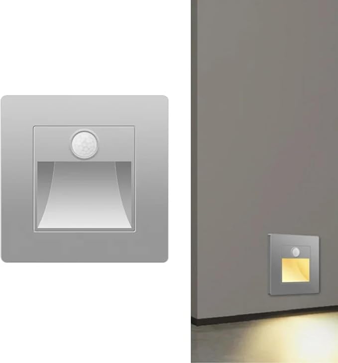 2 Pack LED Motion Sensor Night Light Infrared Human Body Induction Lamp, Recessed Stair Lights Indoor, Night for Hallway, Stairway, Bathroom, Bedroom, Kitchen