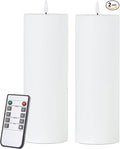 White Flameless Candles Set of 2 (3x9 inch) Flickering LED Wax Candles Battery Operated with Remote Control Timers for Fall Decor/Night Light/Fireplace/Party Dimmable Pillars Flat top