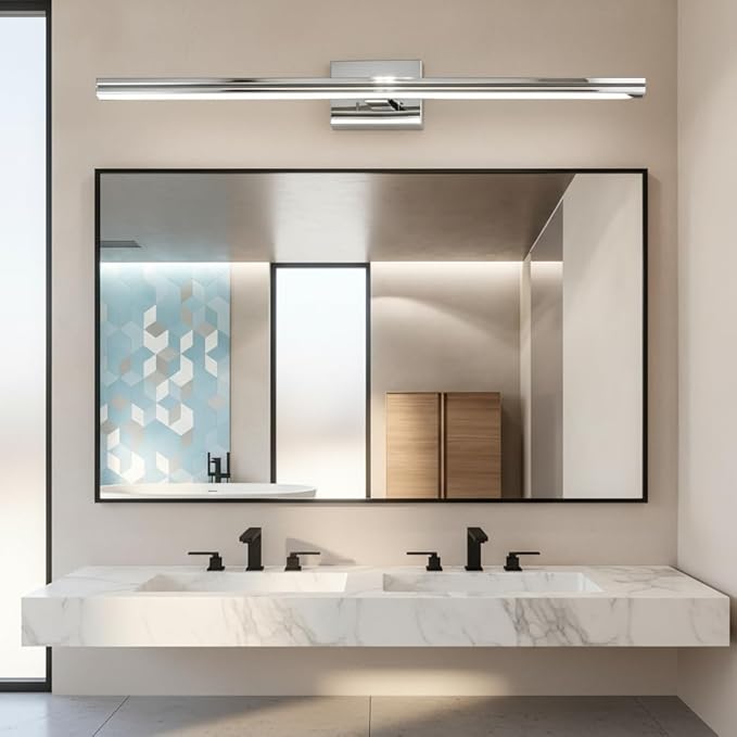 MEGAWISE 6185 LED Bathroom Mirror Front Light, 5 Color Temperatures Dimmable (2700K-6000K), Modern Vanity Light Bar for Bathroom, Anti-Fog & Waterproof (Chrome, 23.6inch, 14, Watts)