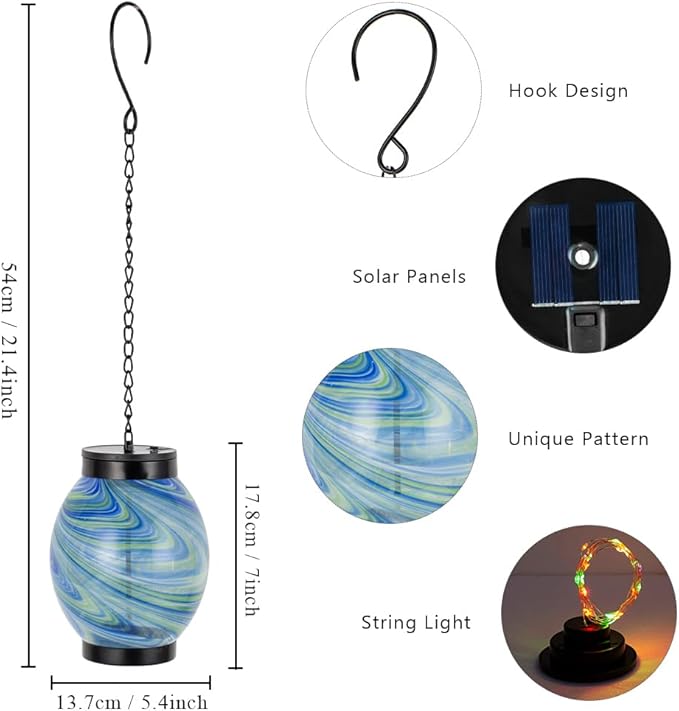 Solar Hanging Lanterns Outdoor, Waterproof Solar Glass Lights, Color Changing Led Lamp Light for Garden Yard Tree Home Xmas Decor