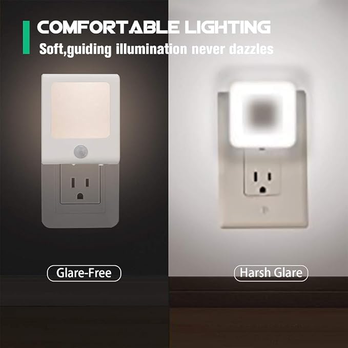 VINTAR 3 Pack Motion Sensor Dimmable LED Night Light, Plug in Nightlight with Auto Dusk to Dawn Sensor, Adjustable Brightness Warm White Lights for Hallway, Kids Room, Kitchen, Stairway, Bathroom