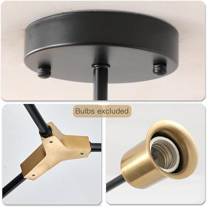 Modern Semi Flush Mount Ceiling Light,Mid Century 4 Light Lighting Fixture for Dining Room Bedroom Kitchen Foyer Entryway Hallway,Metal Gold and Black Sputnik Chandelier
